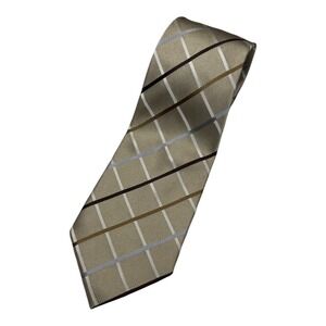 Donald J Trump Necktie Mens Extra Long Champagne Silk Grid Hand Made Corporate